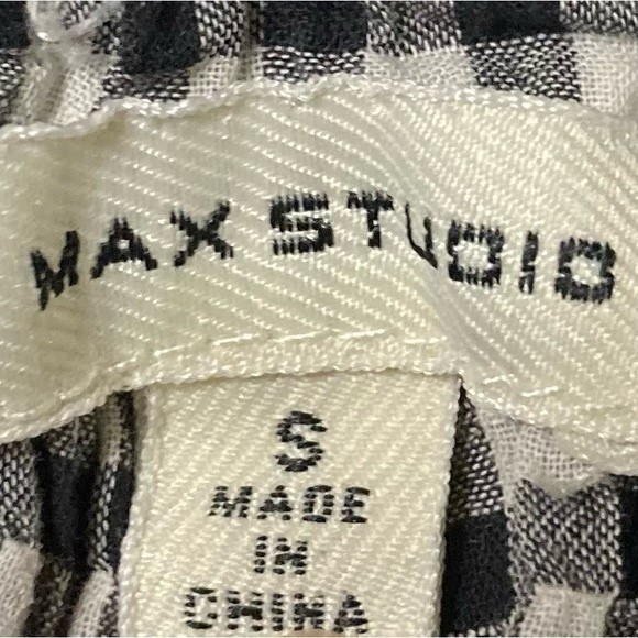MAX Studio Black and White Gingham Check Tie Off Shoulder Top - Picture 2 of 3